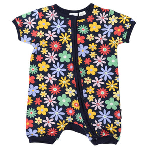 Flower Print Short Sleeve Zip Romper by Korango